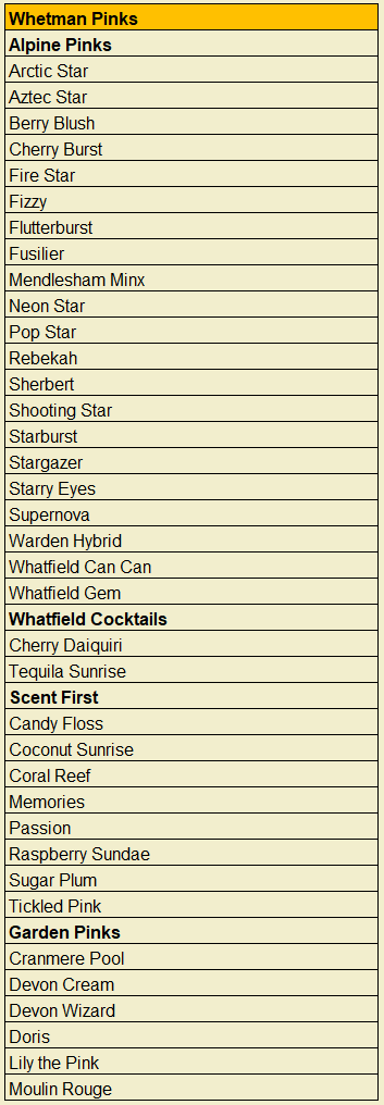 Downside Nurseries Plant List 2023 - Whetman Pinks